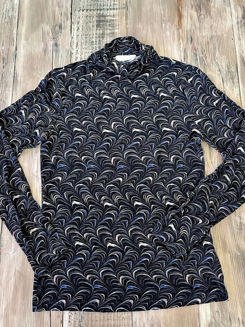Ulla Johnson Aurelia Turtleneck Top Black & Blue Medium